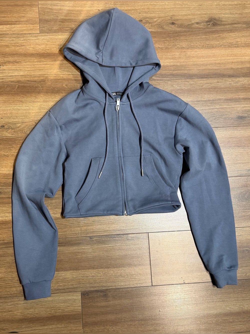 Zara Hooded Zip Sweatshirt in Dusty Blue